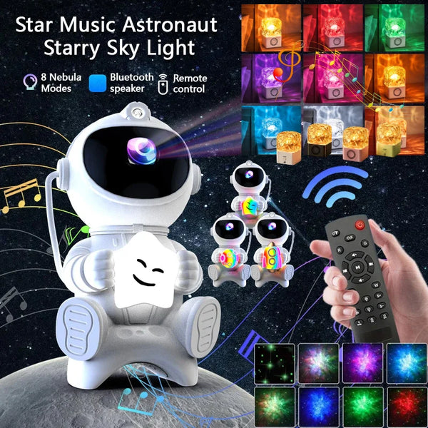 Astronaut LED Night Light Galaxy Star Projector Bluetooth Speaker Remote Control Timer 360° Adjustable Angle for Bedroom Decor