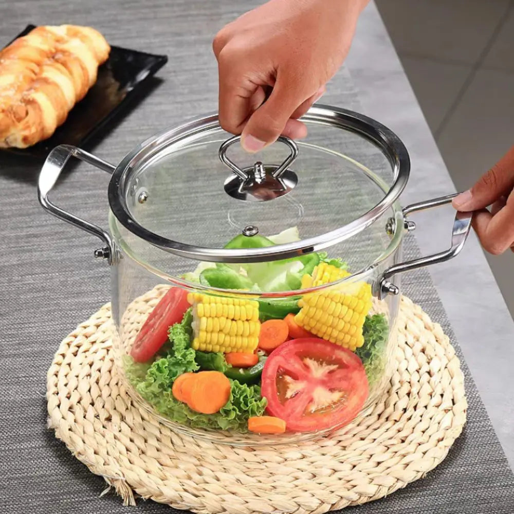 Modern High Borosilicate Glass Cooking Pot Transparent Dual Handles Soup Pot Heat Resistant with Lid Glass Saucepan Noodle