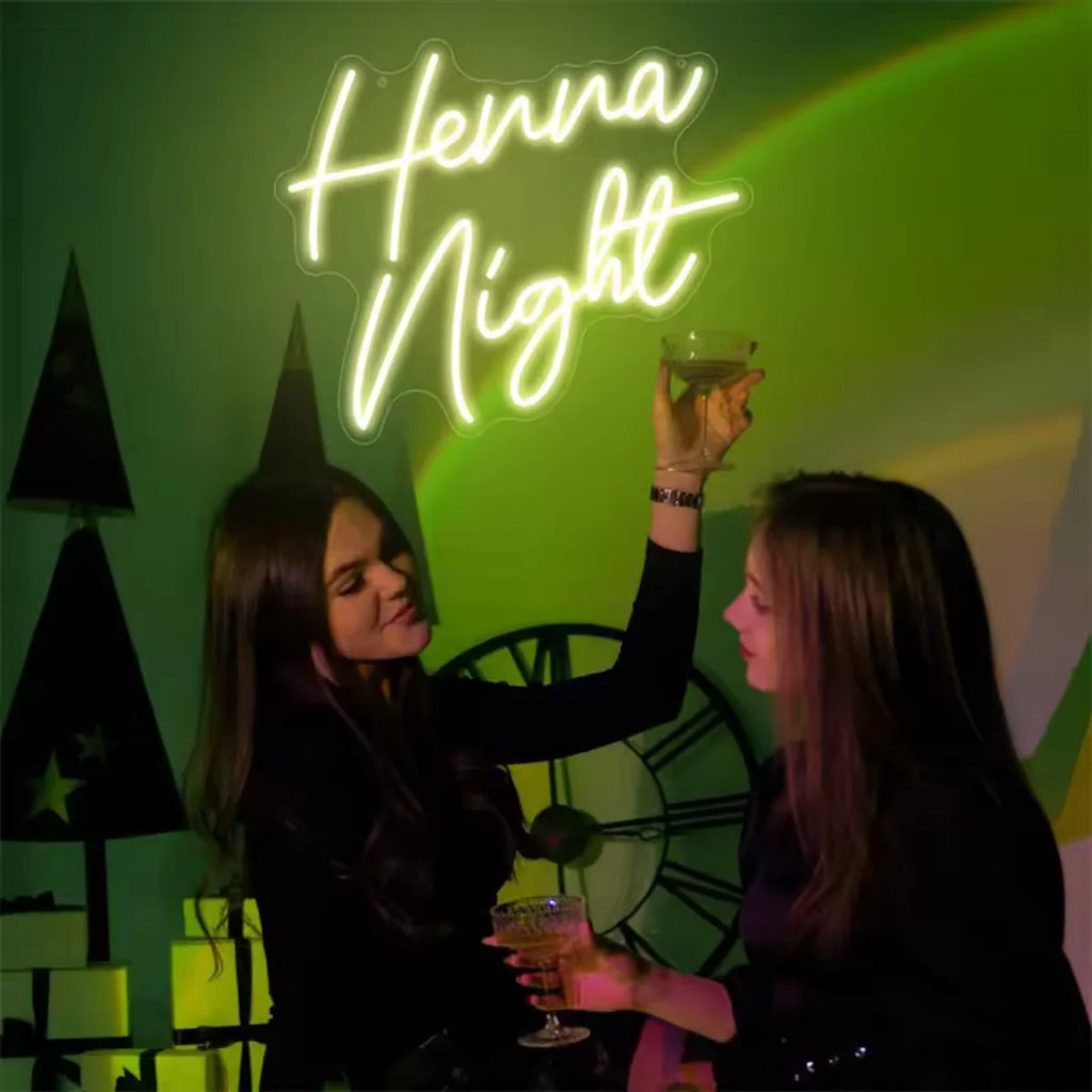 Henna Night LED Neon Sign Customized - Henna Party Lighting, Henna Day Decoration for Bridal Shower, Wedding Background Wall Art