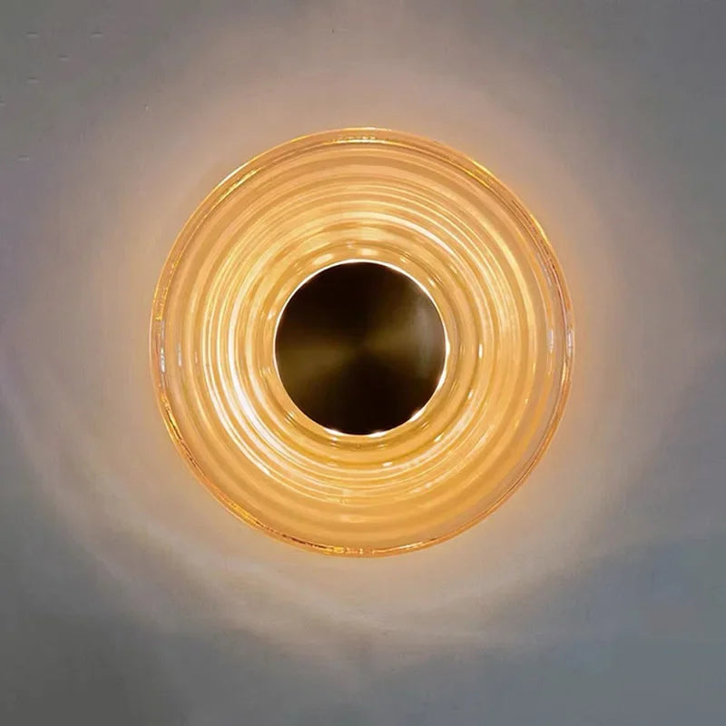 SANDYHA Modern Glass Wall Lamp Circular Night Light Nordic Style Home Decor Bedroom Living Room Study Corridor Background