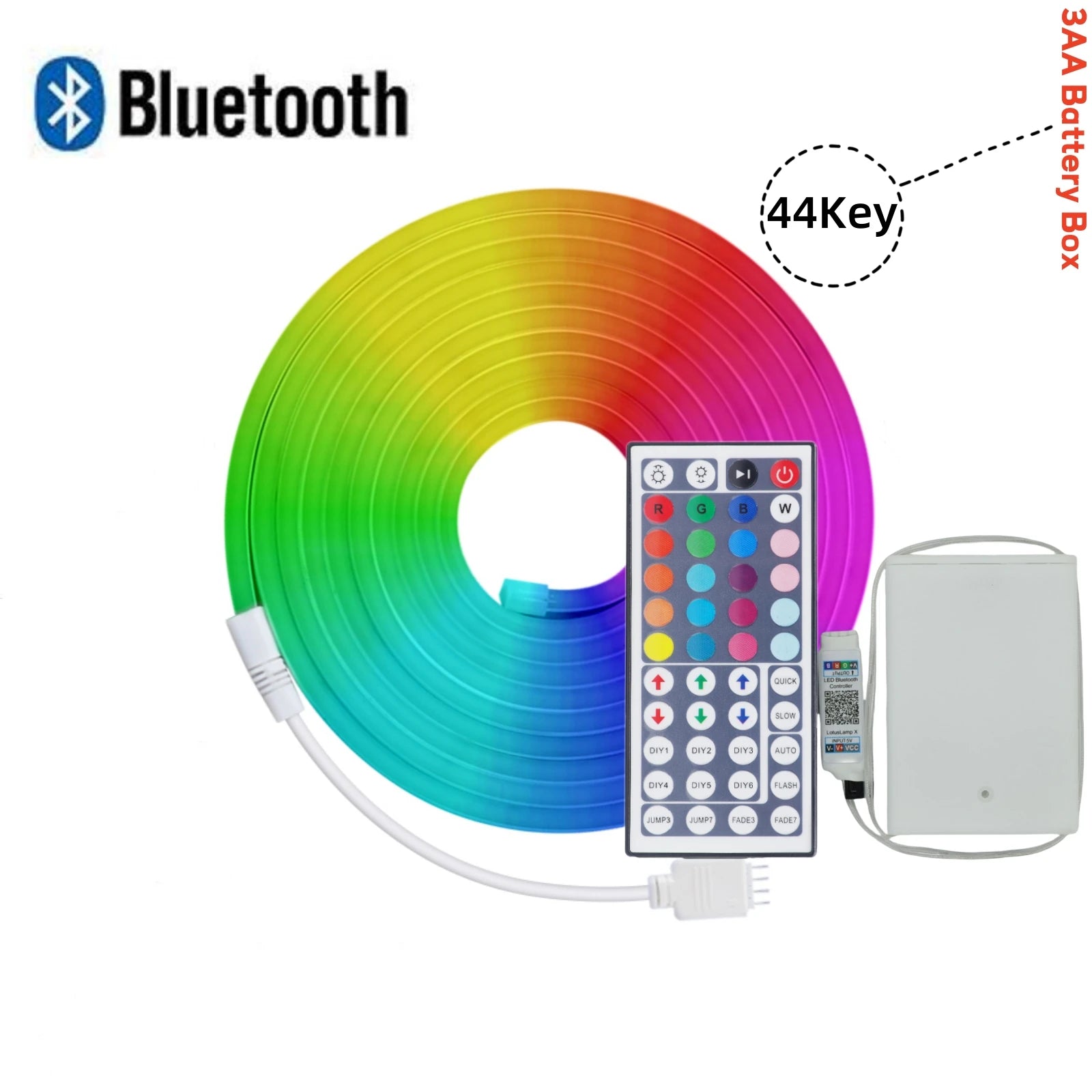 5V RGB Neon Strip Light 1M 2M 3M 3AA Battery Box With Bluetooth Remote Control Waterproof Flexible Ribbon Tape For Home Decor