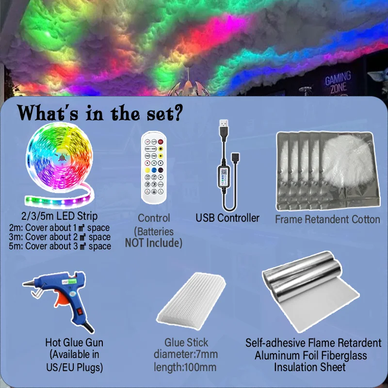3D Thunder Cloud Lights Ceiling Storm Lights LED Kit Music Sync Lightening Cloud Kit Cotton for Gaming Room Decoration Bedroom
