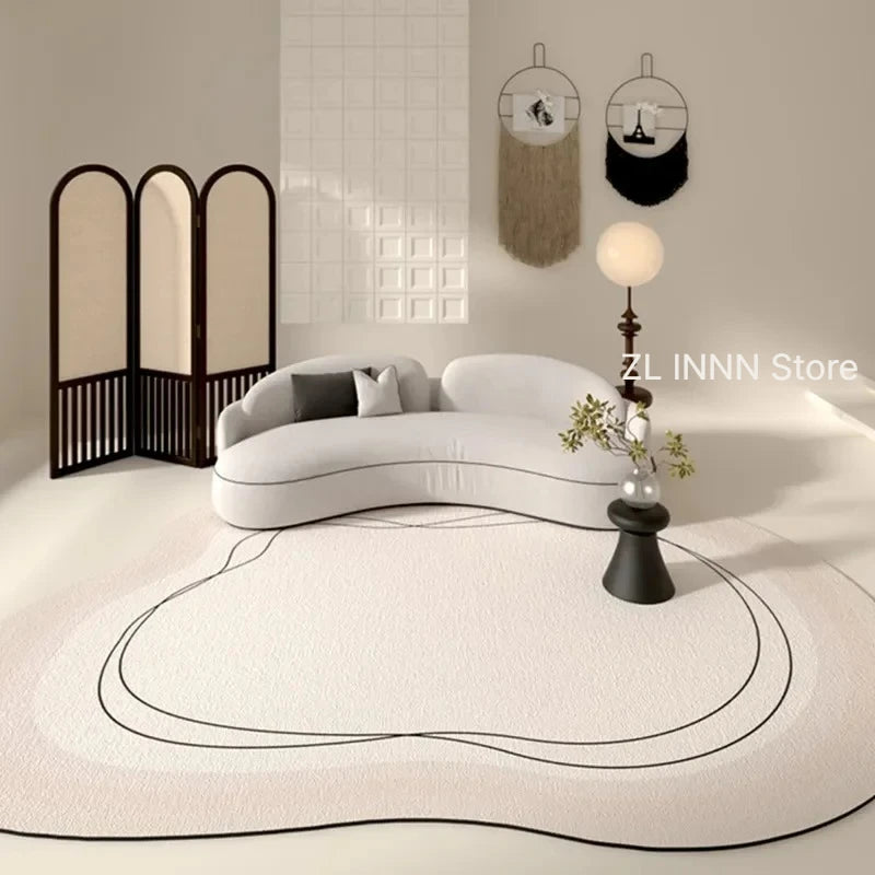 Cream Color Irregular Oval Carpets for Living Room Children Bedroom Rug Ins Soft Fluffy Bedside Rugs Short Plush Large Area Mats