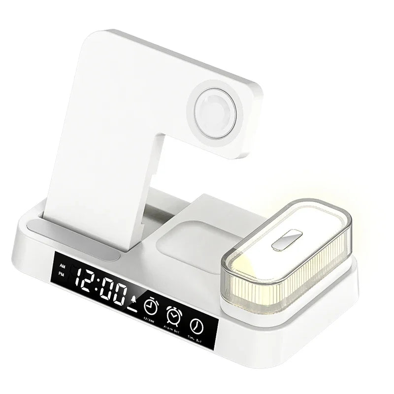 3 In 1 Wireless Charger 30W Stand Pad Alarm Clock Night Light Fast Charging Station Dock For iPhone Watch IWatch