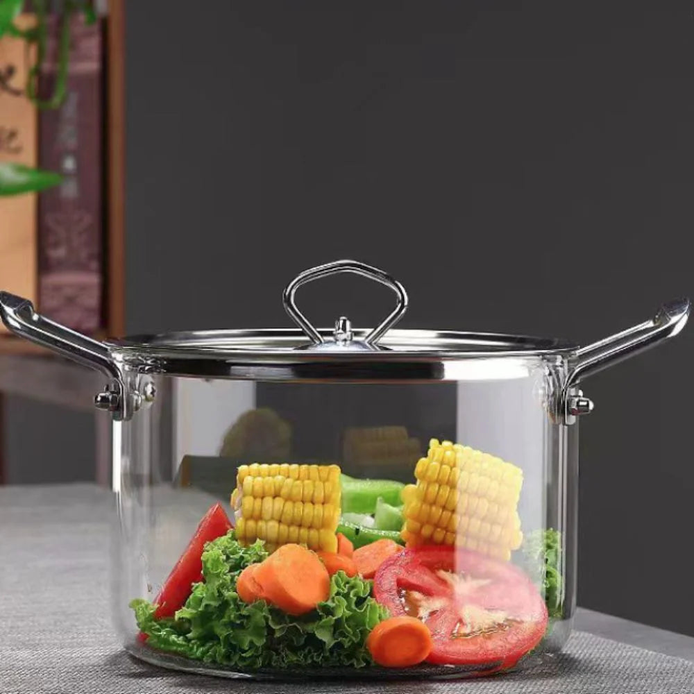 Modern High Borosilicate Glass Cooking Pot Transparent Dual Handles Soup Pot Heat Resistant with Lid Glass Saucepan Noodle