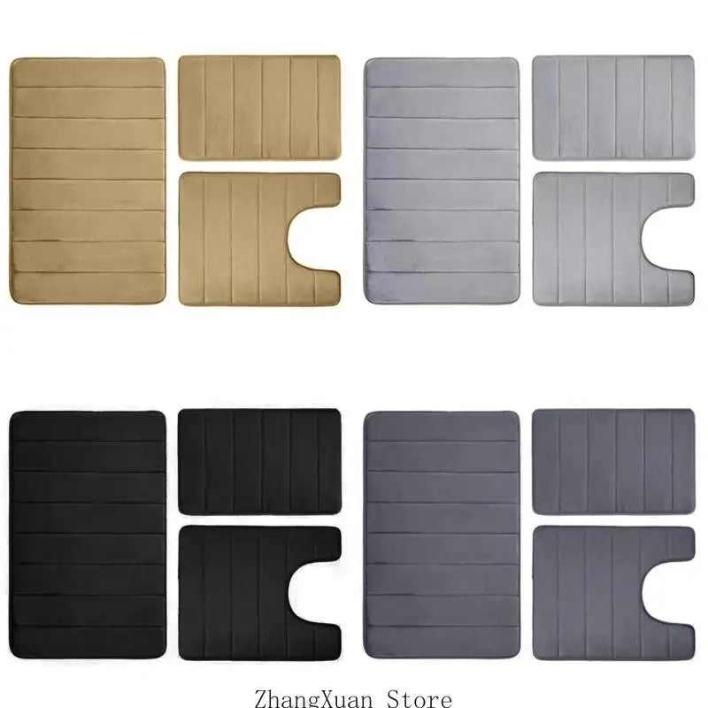 Soft Absorbent Bathroom Carpet Set NonSlip Washable Toilet Mats Flannel Rugs for Home Gym and Salon