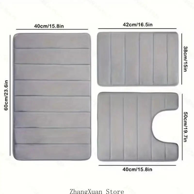 Soft Absorbent Bathroom Carpet Set NonSlip Washable Toilet Mats Flannel Rugs for Home Gym and Salon