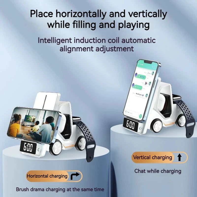 3 in 1 Forklift Design Wireless Charger Station 15W Fast Charging For iPhone Apple Watch Earphones Night Light Charging Station