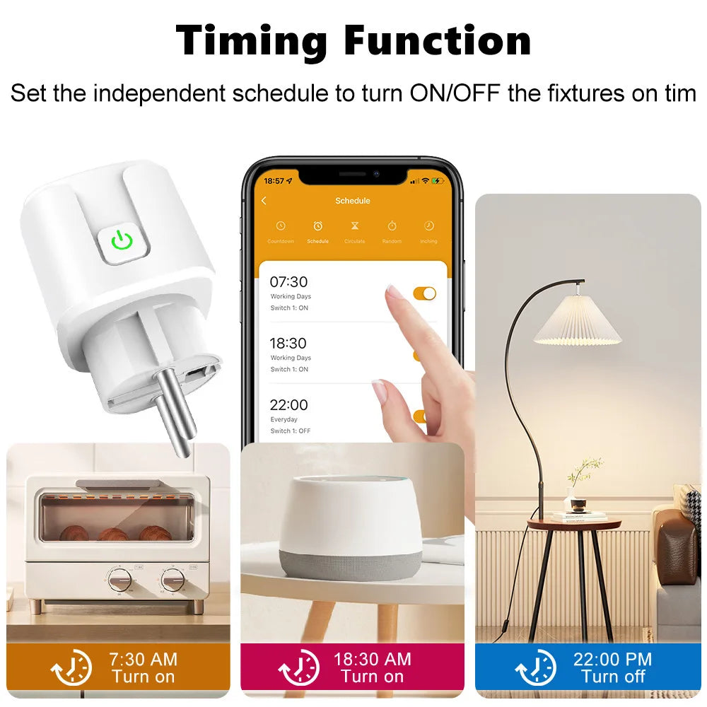 16A Matter EU WiFi Smart Socket Home Appliance Mini Smart Plug Adapter APP Control Timer Works with HomeKit Siri Alexa Google