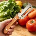 Wooden Handle Stainless Steel Peeler, Multi-Functional Kitchen Gadget for Fruits Vegetables Peeling Slicing, Durable & Smooth