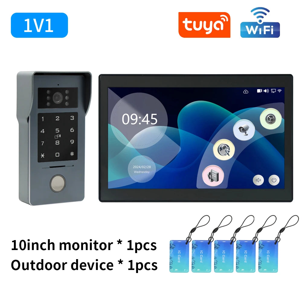 TUYA WIFI 7/10in Video Doorbell Intercom Kits 1080P Monitor Outdoor Camera 2-Wire Audio Remote Unlock Door Phone Visual Intercom
