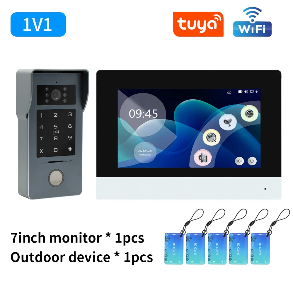 TUYA WIFI 7/10in Video Doorbell Intercom Kits 1080P Monitor Outdoor Camera 2-Wire Audio Remote Unlock Door Phone Visual Intercom