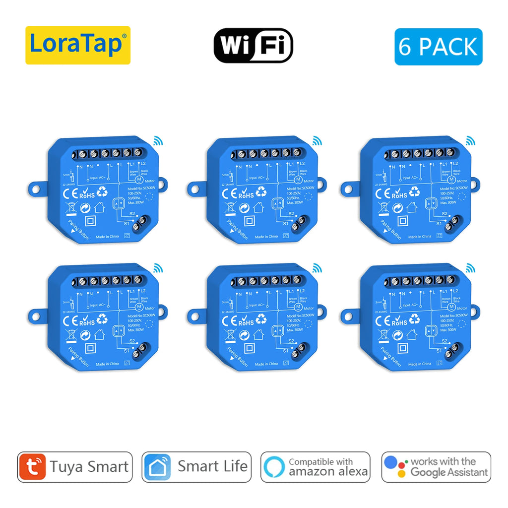 LoraTap Tuya Smart Roller Shutter Curtain Blinds Switch Tubular Motor Percentage Remote Voice Control by Google Home Alexa