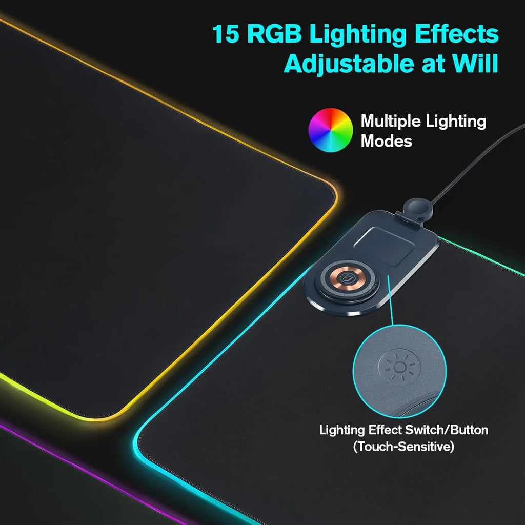 3-in-1 Wireless Charging Desk Mat RGB Gaming Mouse Pad Large Waterproof Ultra Smooth Desktop Pad with Phone Holder for Office