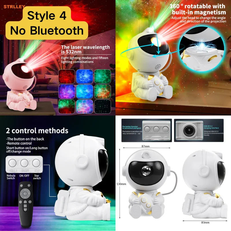 Astronaut LED Night Light Galaxy Star Projector Bluetooth Speaker Remote Control Timer 360° Adjustable Angle for Bedroom Decor
