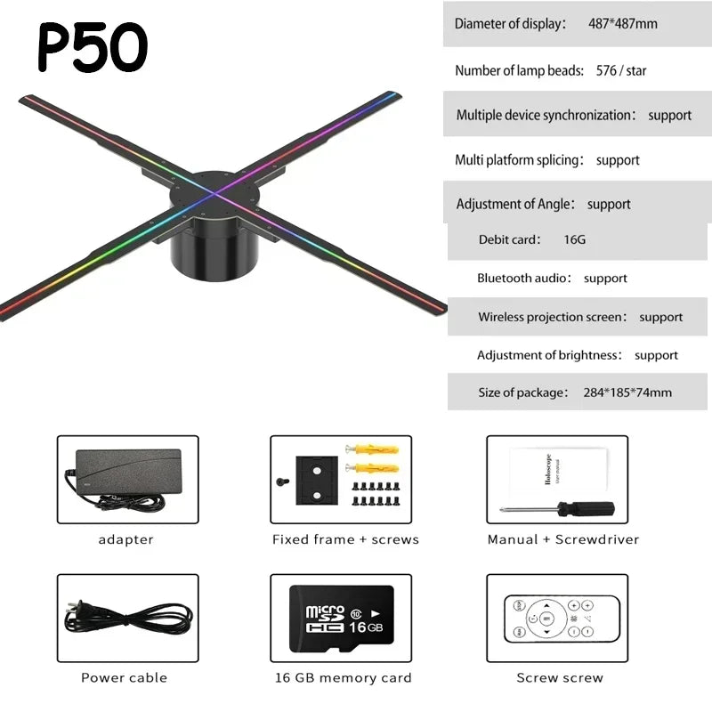 PD42-P65 3D Hologram Fan HD Projector LED Sign Holographic Player support Video Shop Advertising Display Festival Light