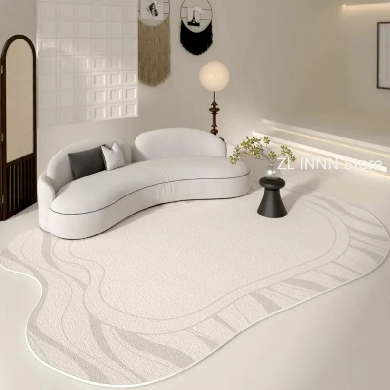 Cream Color Irregular Oval Carpets for Living Room Children Bedroom Rug Ins Soft Fluffy Bedside Rugs Short Plush Large Area Mats