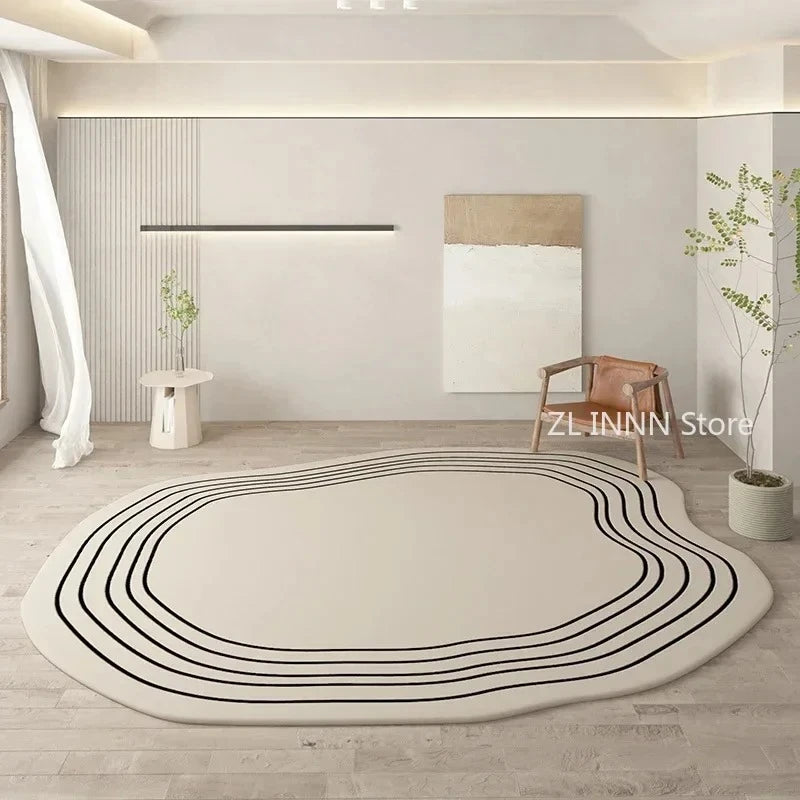 Cream Color Irregular Oval Carpets for Living Room Children Bedroom Rug Ins Soft Fluffy Bedside Rugs Short Plush Large Area Mats