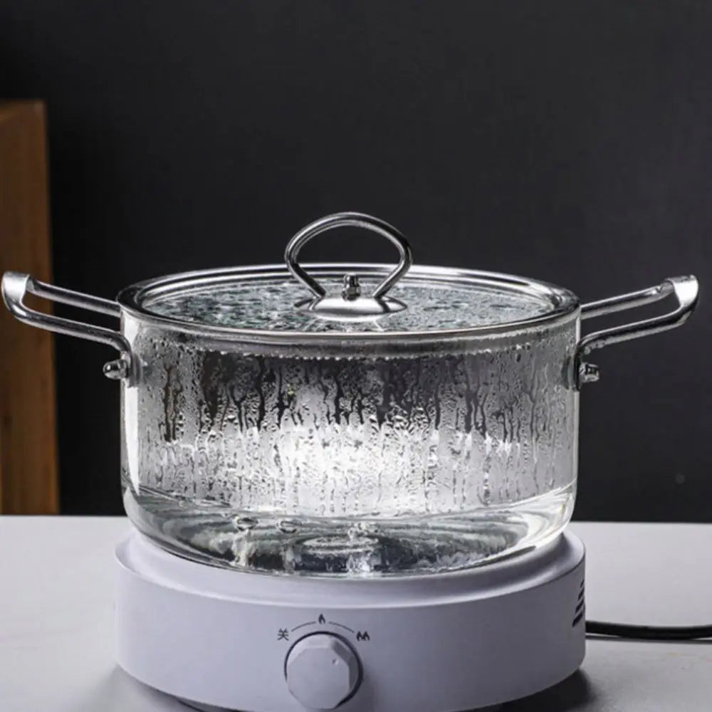 Modern High Borosilicate Glass Cooking Pot Transparent Dual Handles Soup Pot Heat Resistant with Lid Glass Saucepan Noodle